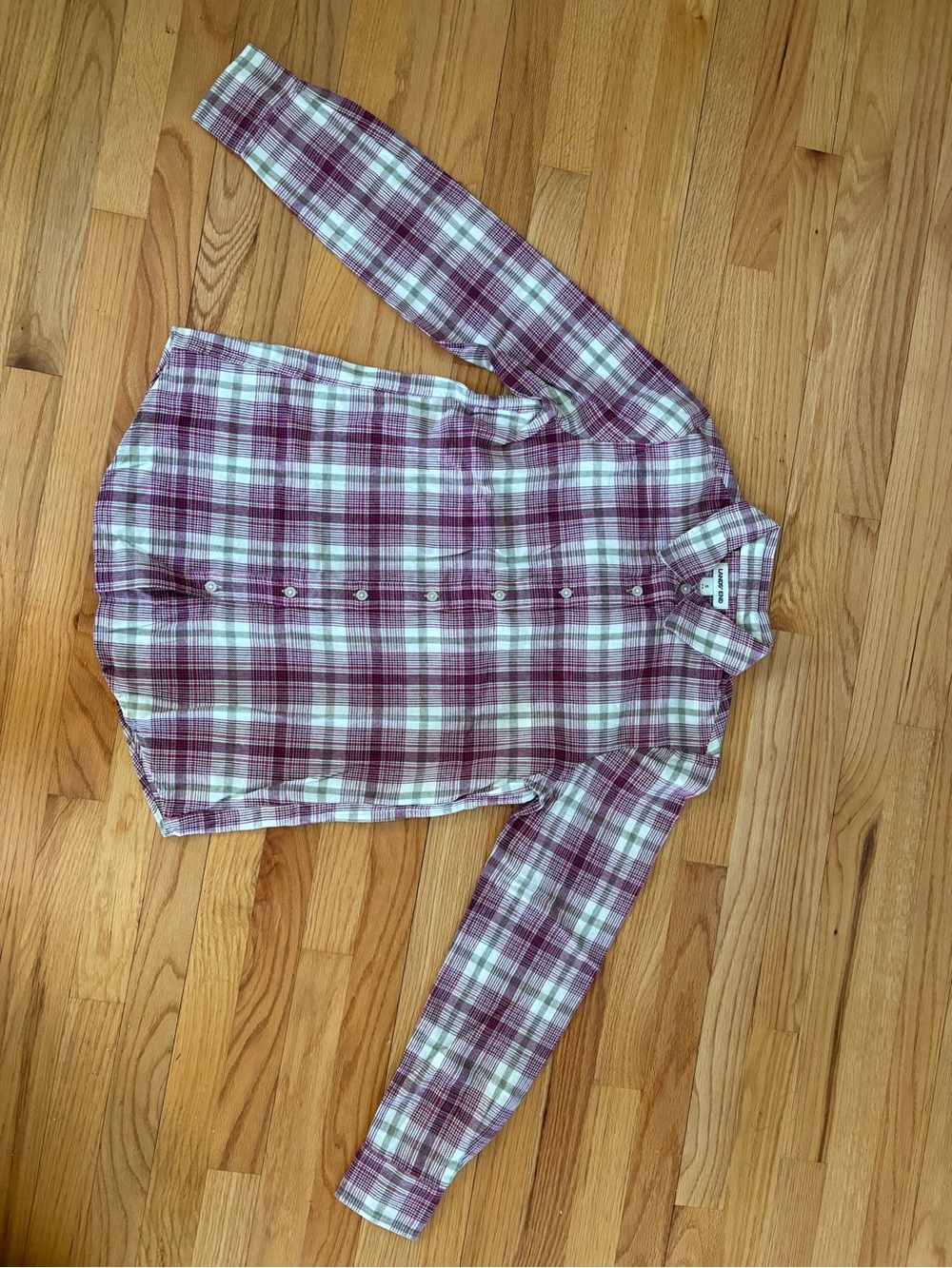 Lands' End women’s Pink & White Plaid Flannel Button-Down Shirt
